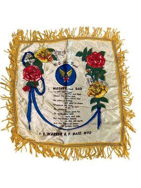 Souvenir Satin Pillow Cover U.S. Air Force Mother Dad F.E. Warren A.F. Base WYO